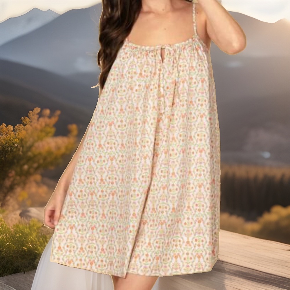 Solid & Striped Women XS Poplin A-Line Mini Dress Cream Floral Linen Blend Money